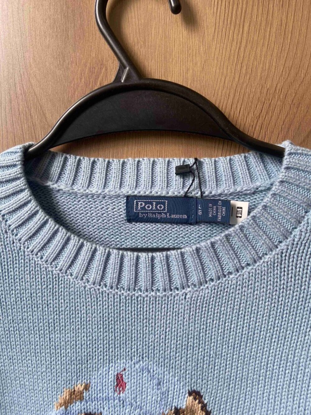 Polo Ralph Lauren Embroidered Bear Knit Jumper Light Blue Crewneck Sweater - Picture 2 of 8